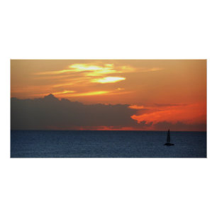 Poster Sunset Clouds and Sailboat Seascape