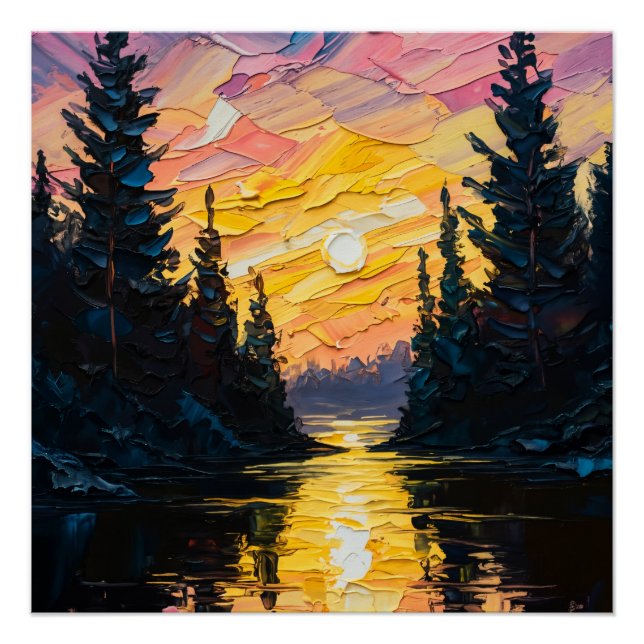 Poster Sunset Lake Art (Devant)