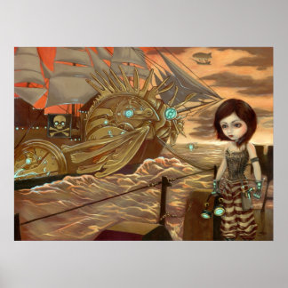 Poster Sunset Maritime - Steampunk Pirates Art Imprimer