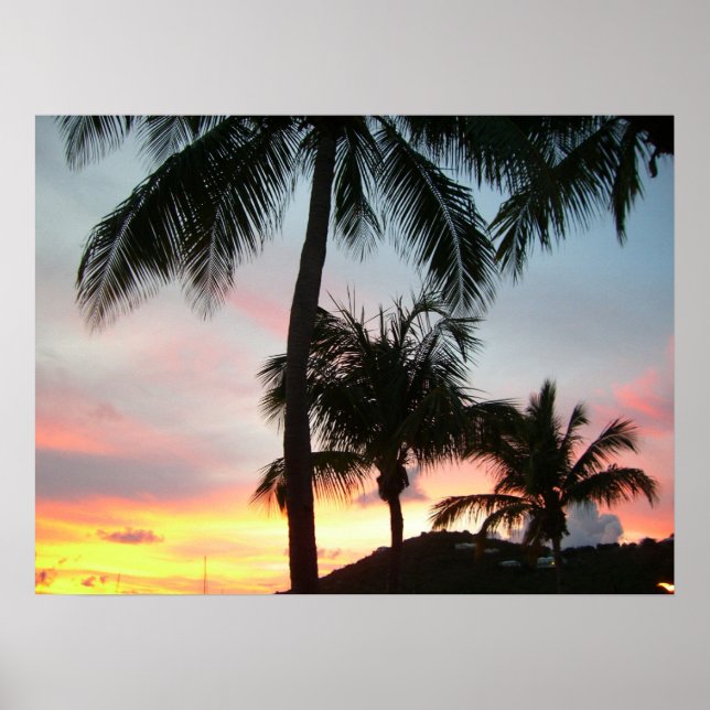 Poster Sunset Palms Tropical Paysage Photographie (Devant)