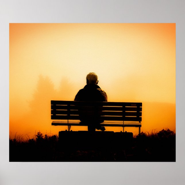 Poster Sunset Scene avec Man on Bench (Devant)