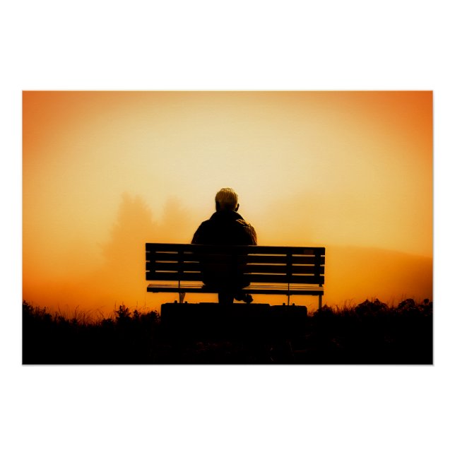 Poster Sunset Scene avec Man on Bench (Devant)