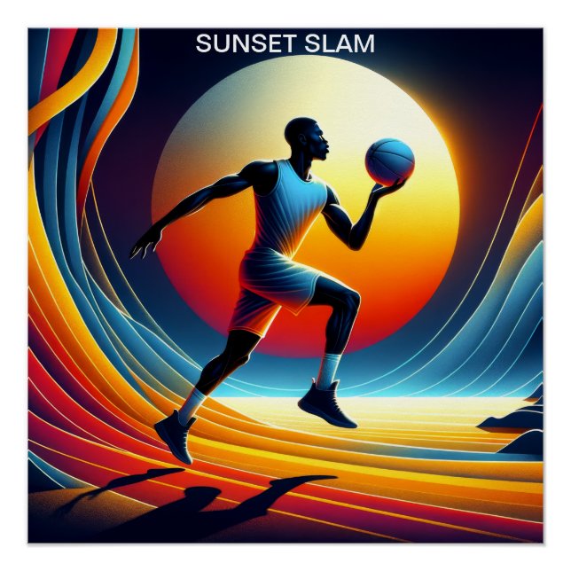 Poster Sunset Slam : Le Joueur Dynamique De Basketball (Devant)