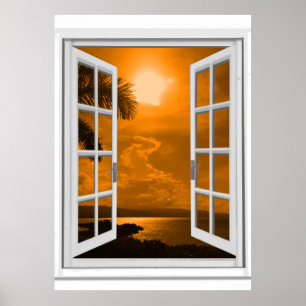Poster Sunset View Trompe l'oeil Fake Window