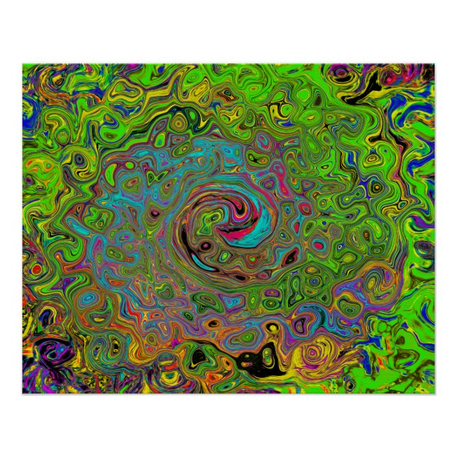 Poster Super Abstrait Retro Lime Green et Blue Swirl (Devant)