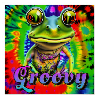 Poster Super Hippie Trippy Frog Psychedelic