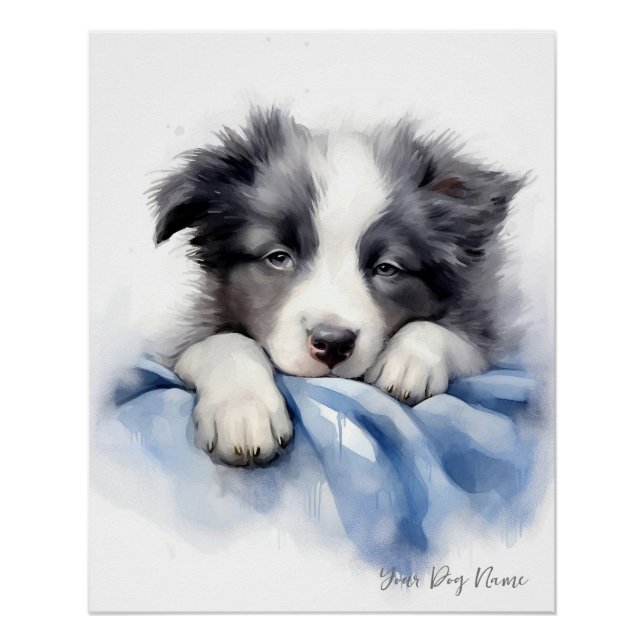 Poster Super mignon ange dormant chiot Border Collie chie (Devant)
