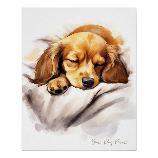 Poster Super mignon ange dormant chiot Dachshund Chien 00 (Devant)