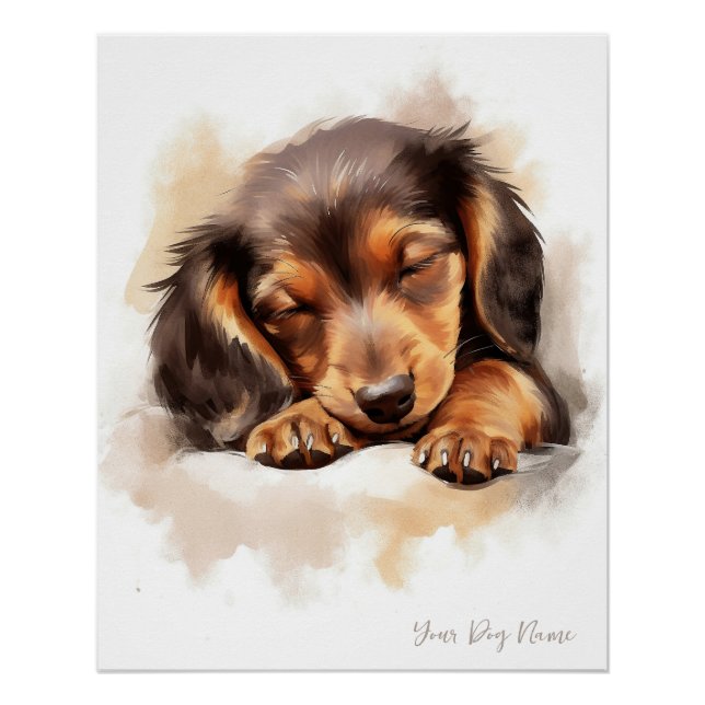 Poster Super mignon ange dormant chiot Dachshund Chien 00 (Devant)