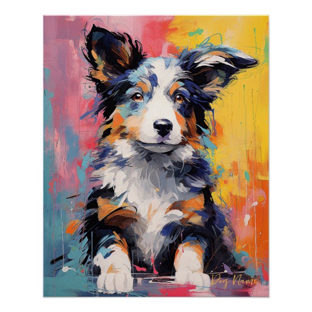 Poster Super mignon Bordure Collie Chien Chien Chien Chie (Devant)