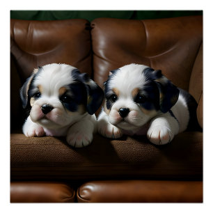 Poster Super mignonne chiots sur le canapé 1