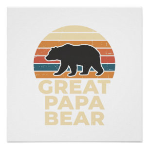 Poster Super Papa Ours Rétro Coucher de Soleil Vintage De