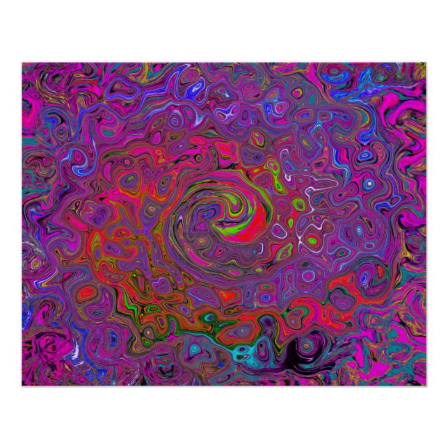 Poster Super psychédélique Magenta Retro Liquide Swirl (Devant)