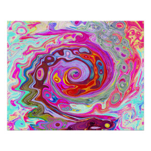 Poster Super rétro rose chaud et bleu tourbillon Abstrait