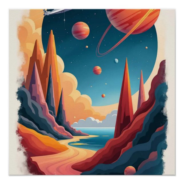 Poster Superbe thème de l'affiche spatiale avec paysage (Devant)