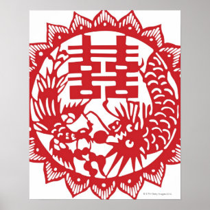 Poster Support chanceux de motif pour le double bonheur