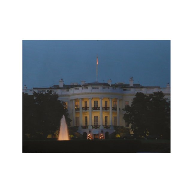 Poster Sur Bois Maison Blanche de Noël à la nuit à Washington DC (Devant)