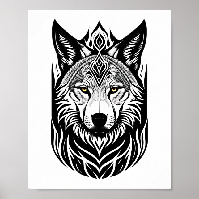 Poster sur la conception faciale du loup tribal (Devant)