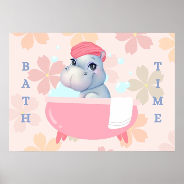 Poster sur le temps de bain de bébé Hippo (Devant)