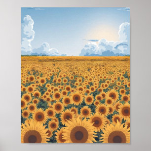 Poster sur le terrain de tournesol - Vecteur plat