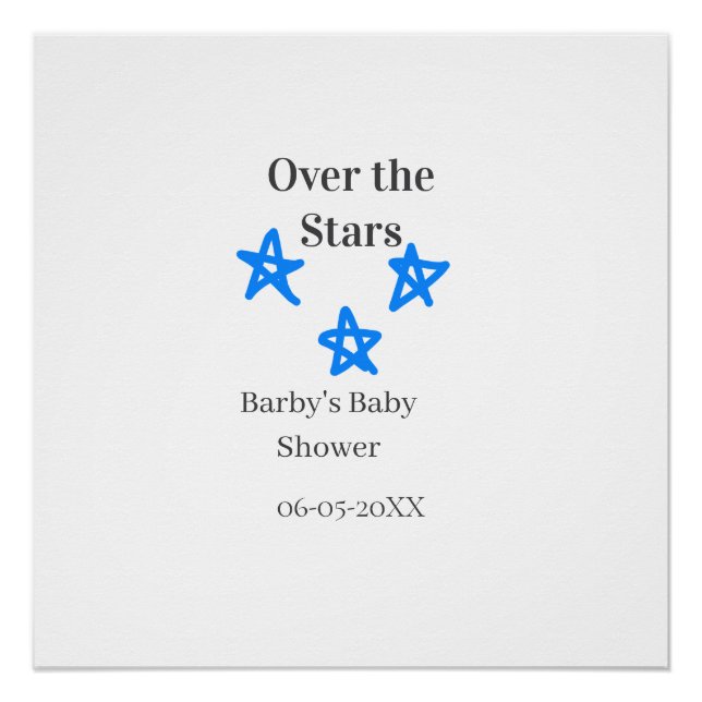 Poster Sur les étoiles bleu gris bébé shower nom date élé (Devant)