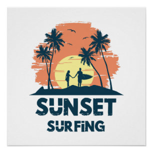 Poster Surf au coucher du soleil