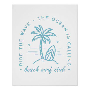 Poster Surf beach club surf océan bleu boho esthétique