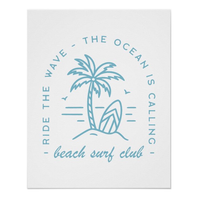 Poster Surf beach club surf océan bleu boho esthétique (Devant)