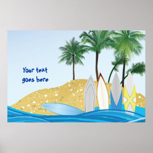 Poster Surf sur une plage tropicale avec palmiers