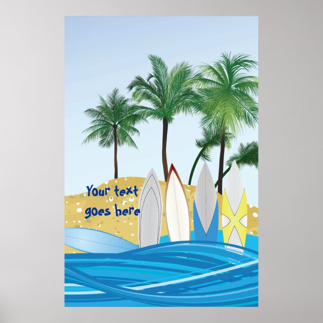 Poster Surf sur une plage tropicale avec palmiers (Devant)