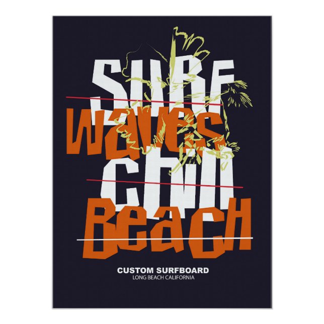 Poster Surf Waves Plage personnalisée (Devant)