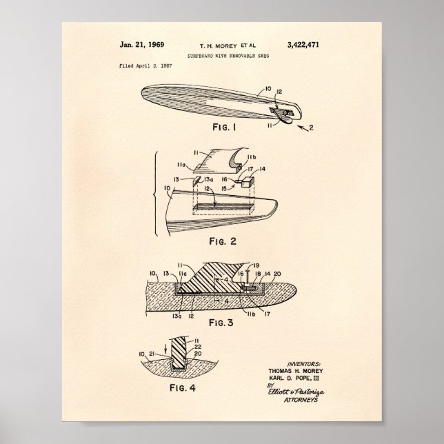 Poster Surfboard 1969 Patent Art Old Peper (Devant)