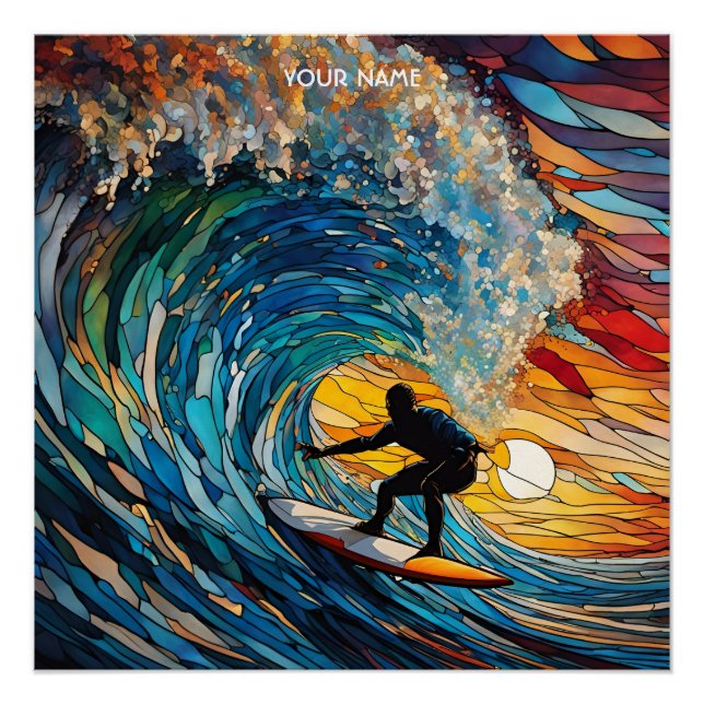 Poster Surfeur en Verre Satiné Cute Imaginaire (Devant)