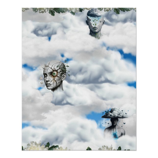 Poster Surreal Cloud Portraits with Cracked, Serene, and  (Devant)