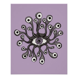 Poster Surreal Weirdcore Œil Tentacule Artwork - Violet