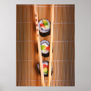 Poster Sushi et baguettes en bois