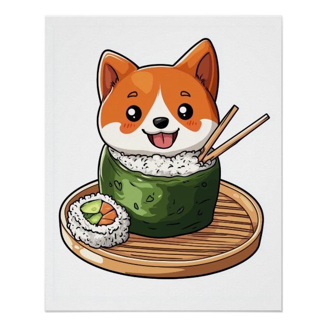 Poster Sushi Shiba � Chien Nourriture Drôle (Devant)