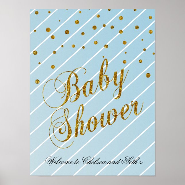Poster Sweet Baby Blue et Gold Confetti - Bienvenue (Devant)