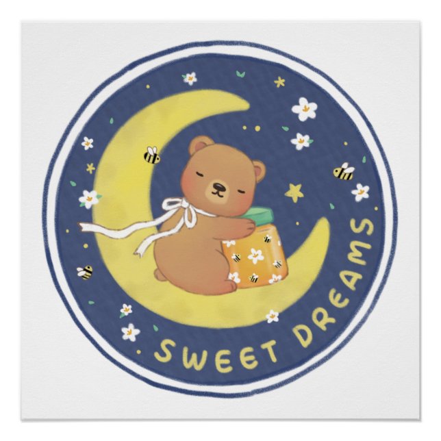 Poster Sweet Dreams : Teddy Bear & Honey Illustration (Devant)