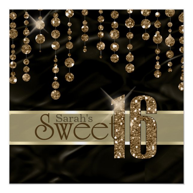Poster Sweet sixteen bijou satiné Noir Gold ID260 (Devant)
