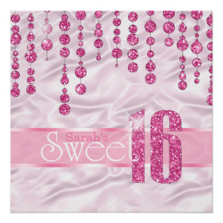 Poster Sweet sixteen bijou satiné rose ID260