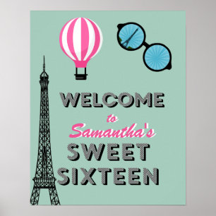 Poster Sweet sixteen Paris Anniversaire Bienvenue
