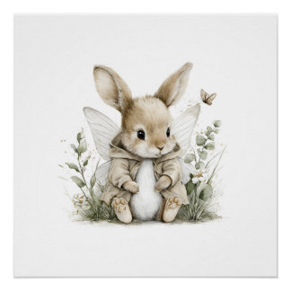 Poster Sweet watercolour fairy bunny illustration