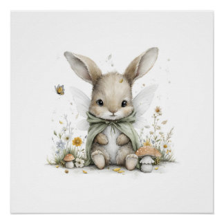 Poster Sweet watercolour fairy bunny illustration
