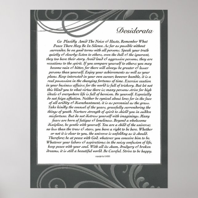 Poster Swirlie noire DESIDERATA (Devant)