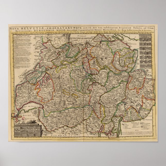 Poster Switzerland engraved map (Devant)