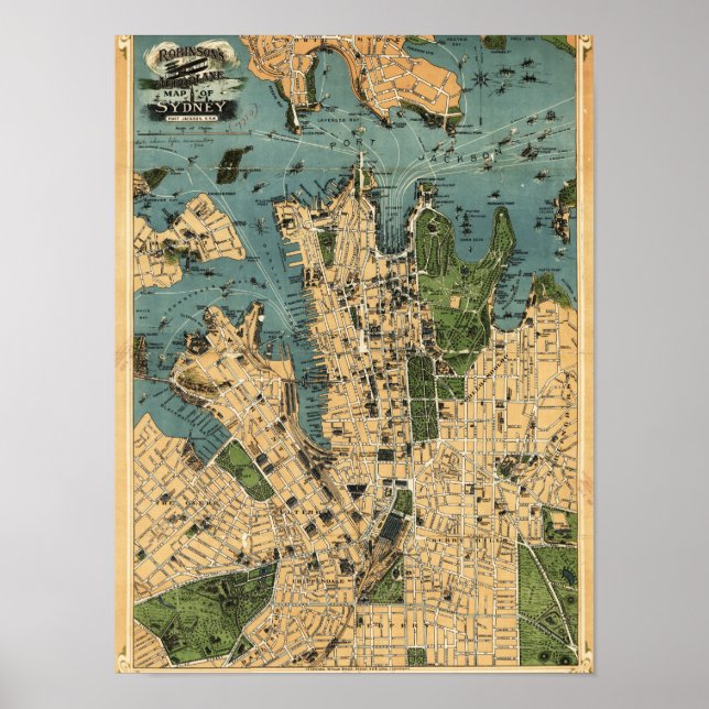 Poster Sydney, AustralieCarte panoramique (Devant)