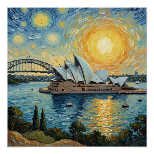 Poster Sydney Opera House and Harbor Bridge painting (Devant)