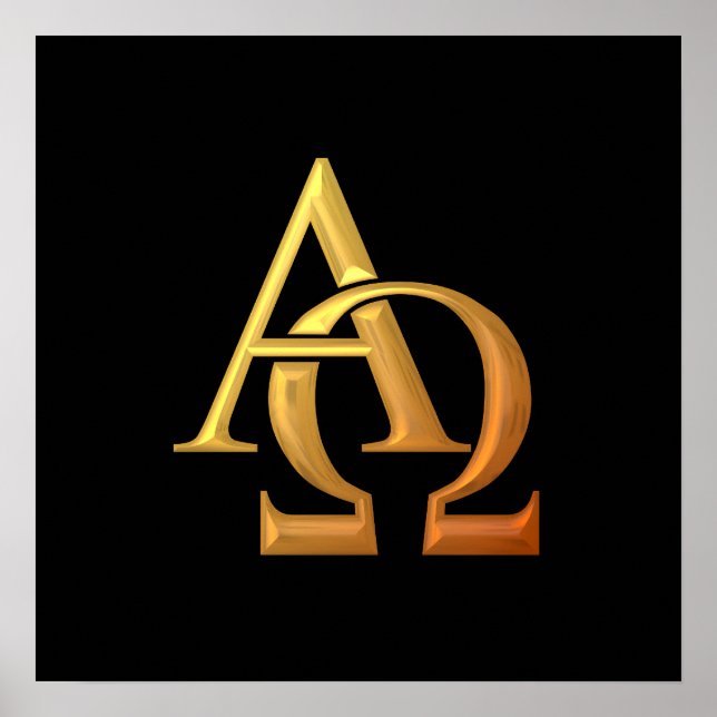 Poster Symbole Alpha et Oméga en or "3D" (Devant)