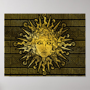 Poster Symbole apollo Sun sur le Motif de clé grecque